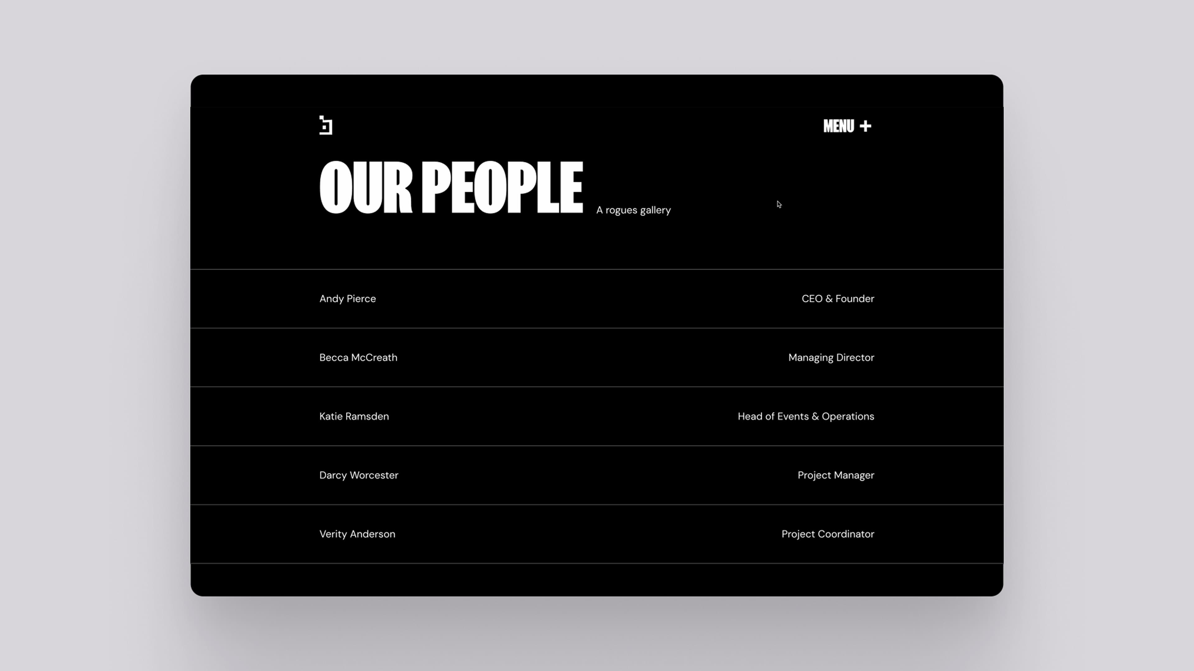 An in-situ mock up of the Build The Bandwagon 'Meet The Team' section