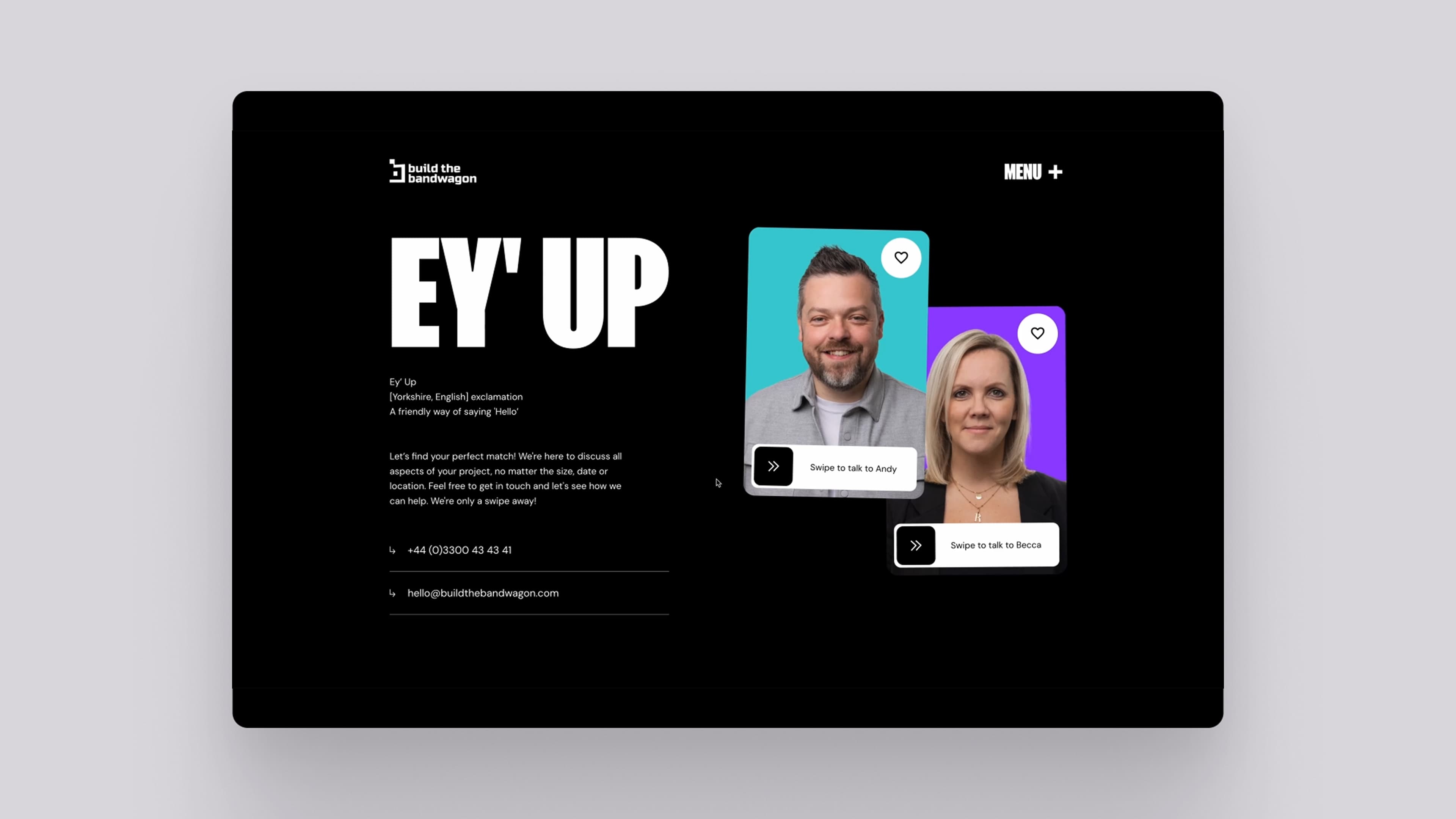 An in-situ mock up of the Build The Bandwagon 'Contact Page'