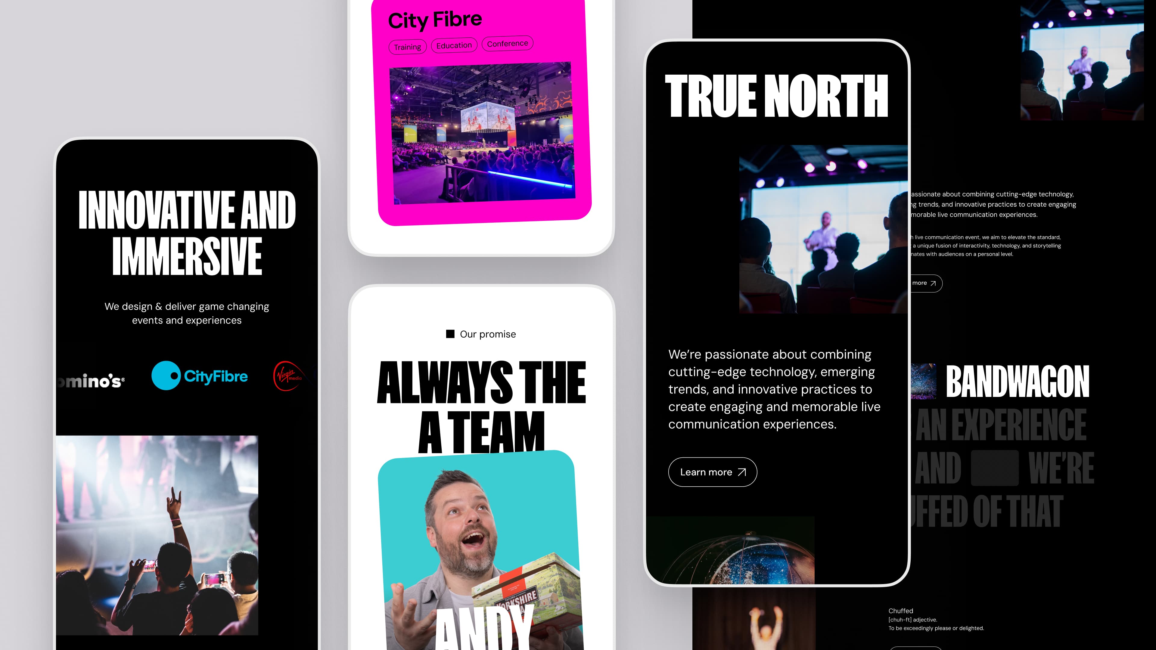 An in-situ mock up of the Build The Bandwagon showcasing several different views on mobile