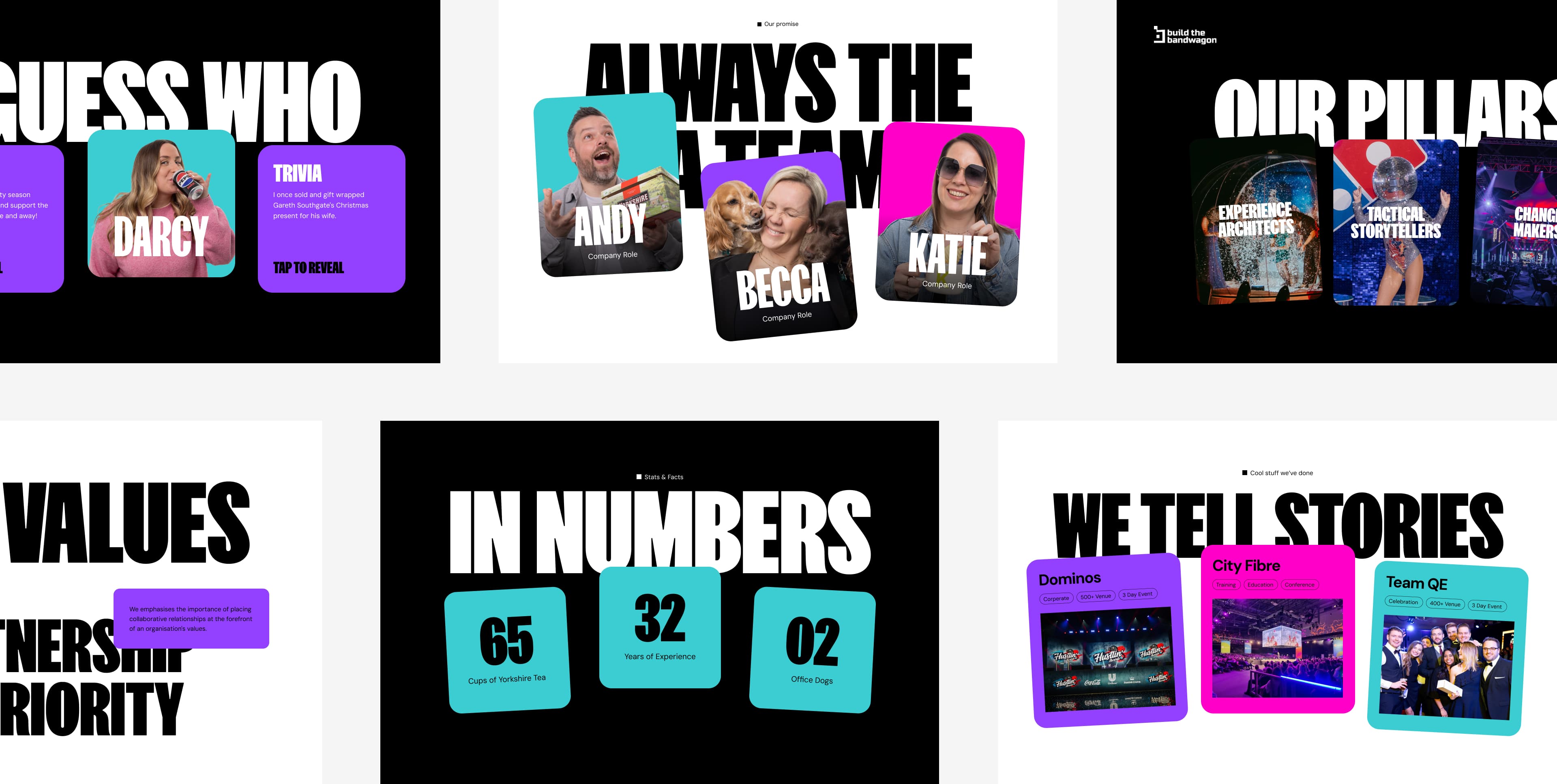 An selection of various in-situ mock ups of the Build The Bandwagon website showcasing the web design
