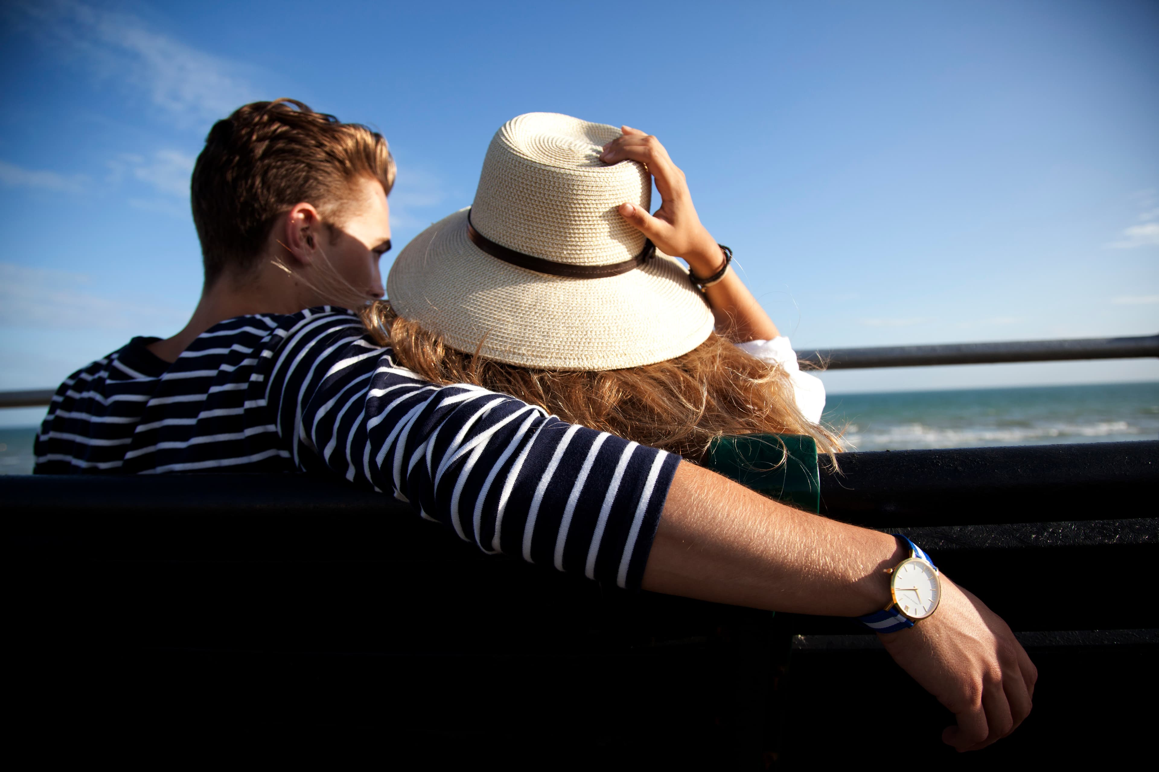 Image of couple on the beach where you can clearly see the watch as Larsson Jennings are a Jewellery company