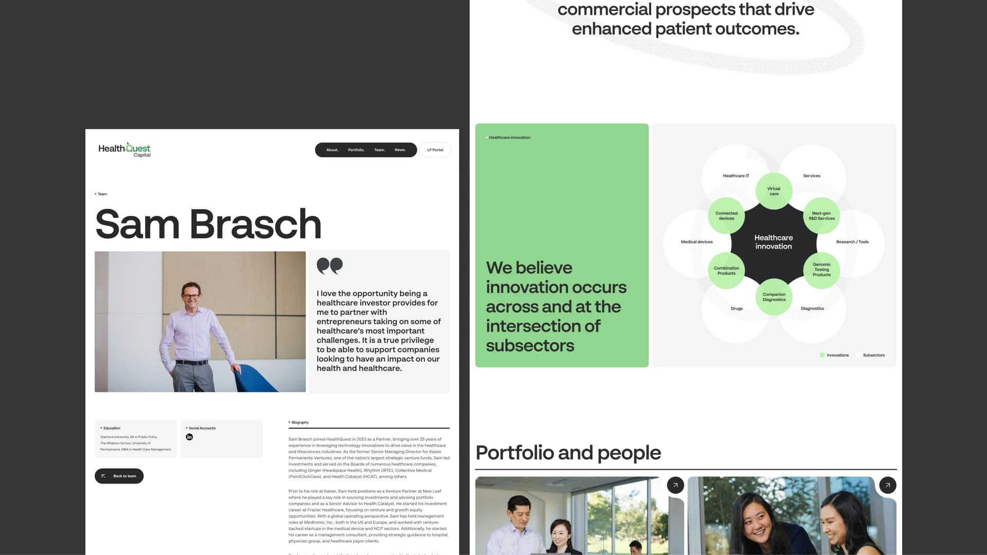 Pages of HealthQuest Capital's new website