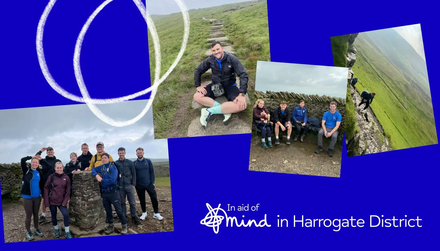 a collage image of team members on a hike