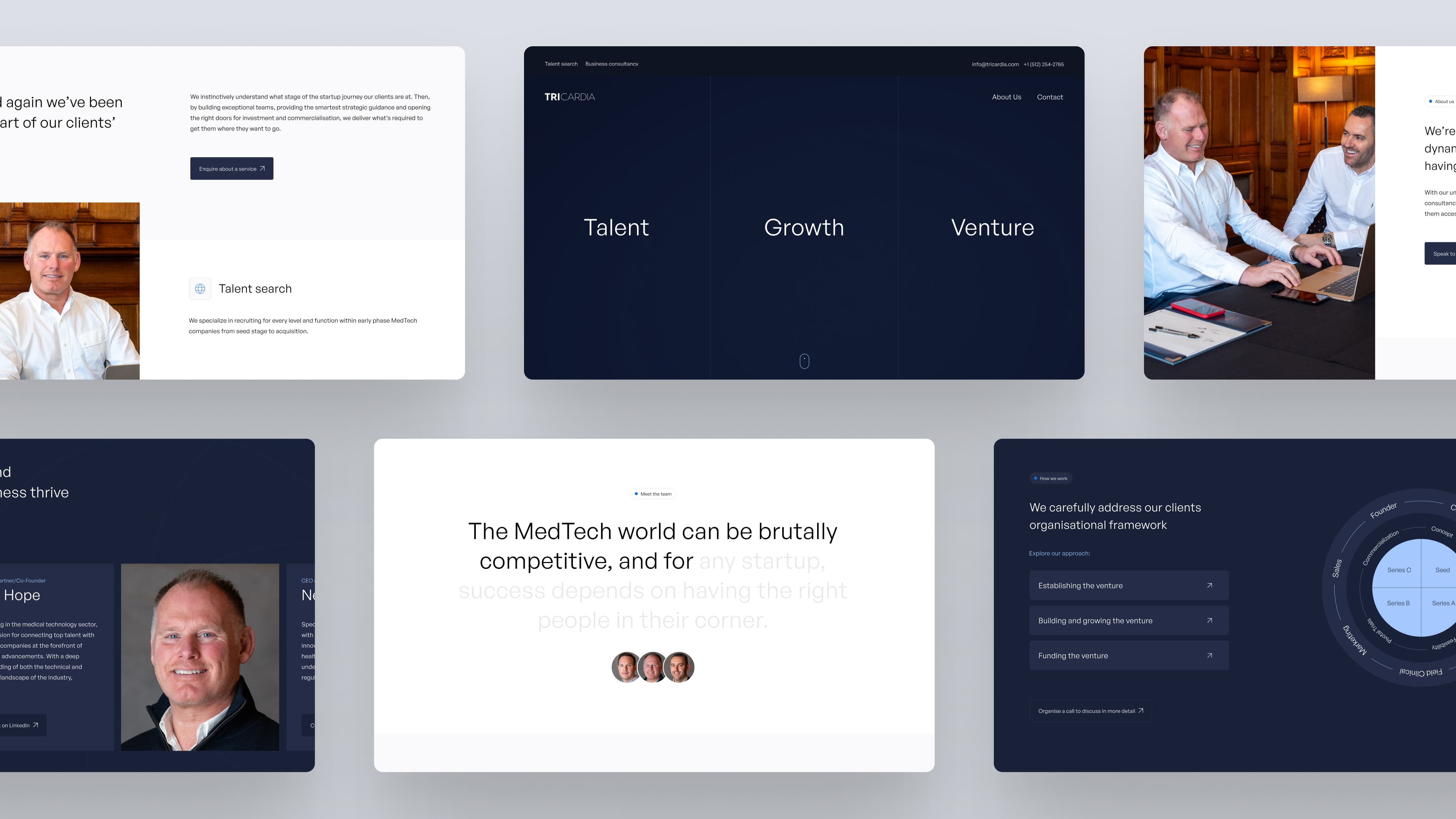 A selection of web design layouts for the Tricardia website