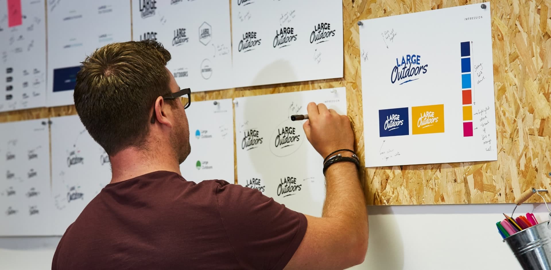 Man writing on board