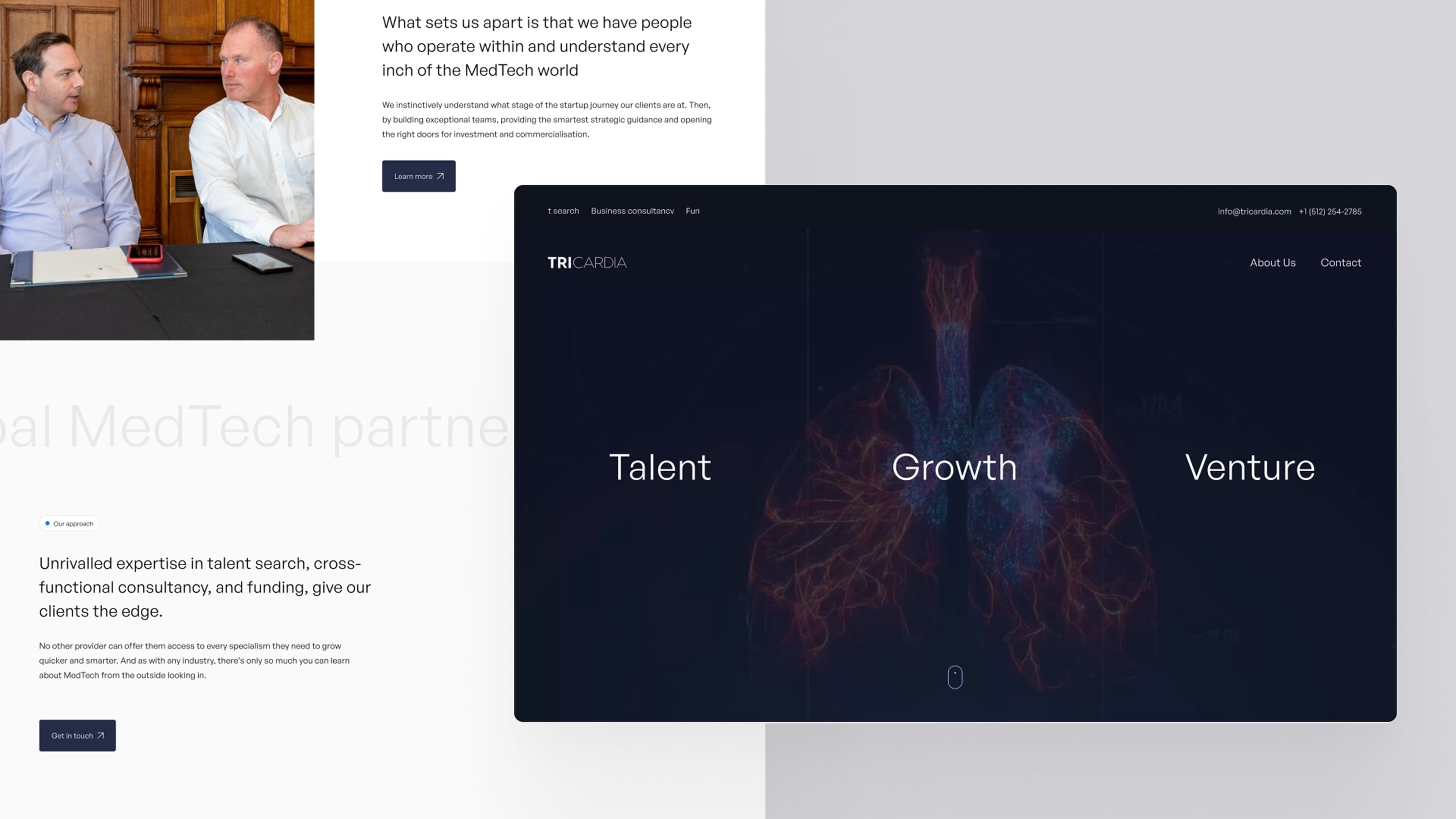 A in-situ mock up displaying the Tricardia homepage