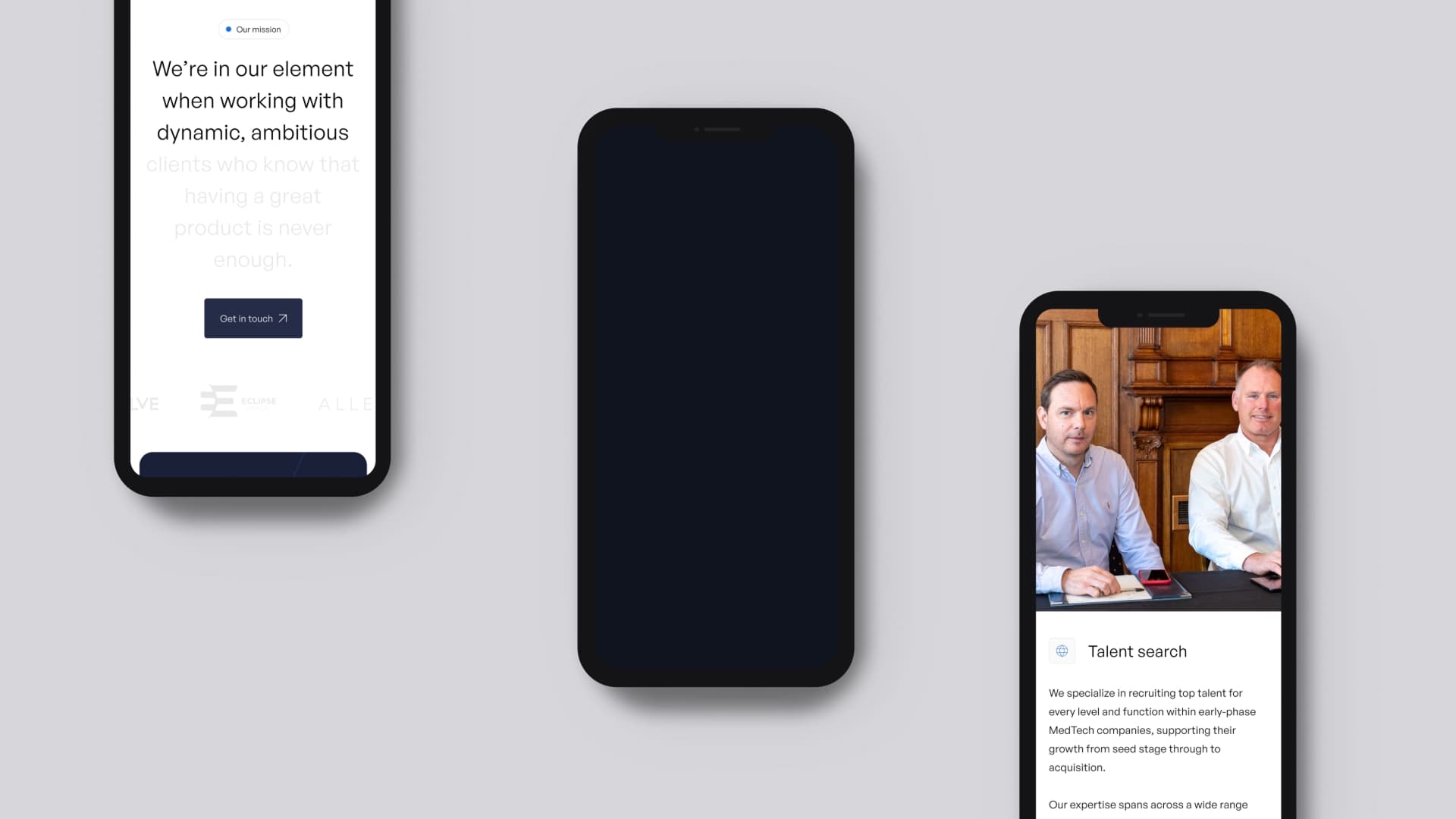 A selection of web design layouts for the Tricardia website on mobile