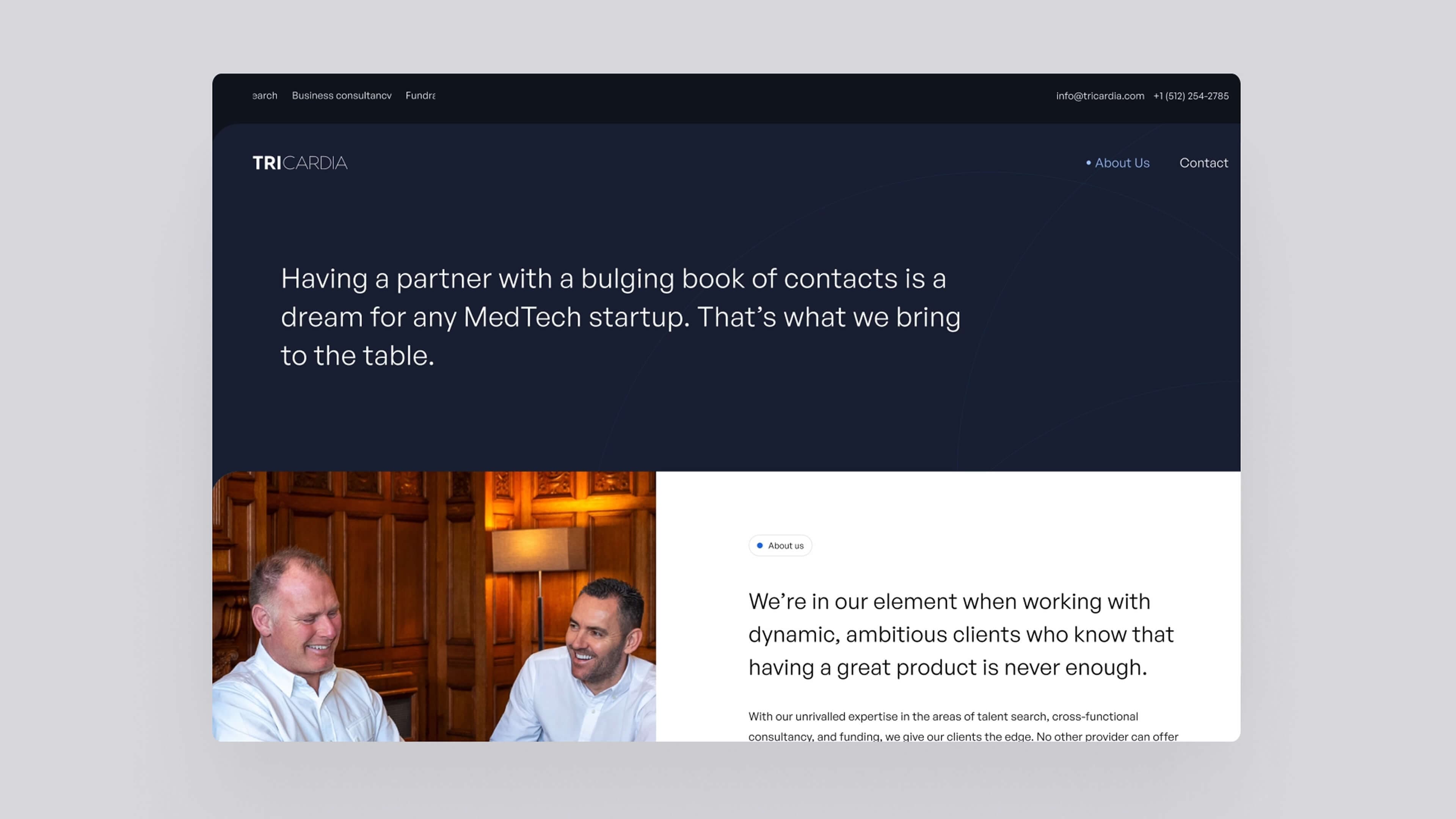 A web design layout of the Tricardia website